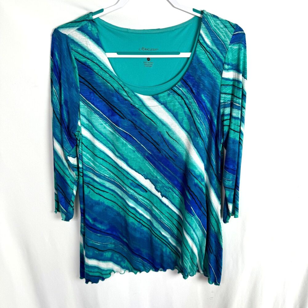 Miraclesuit Everyday Shapewear Women's Top Size Medium Green/Blue Print Lined